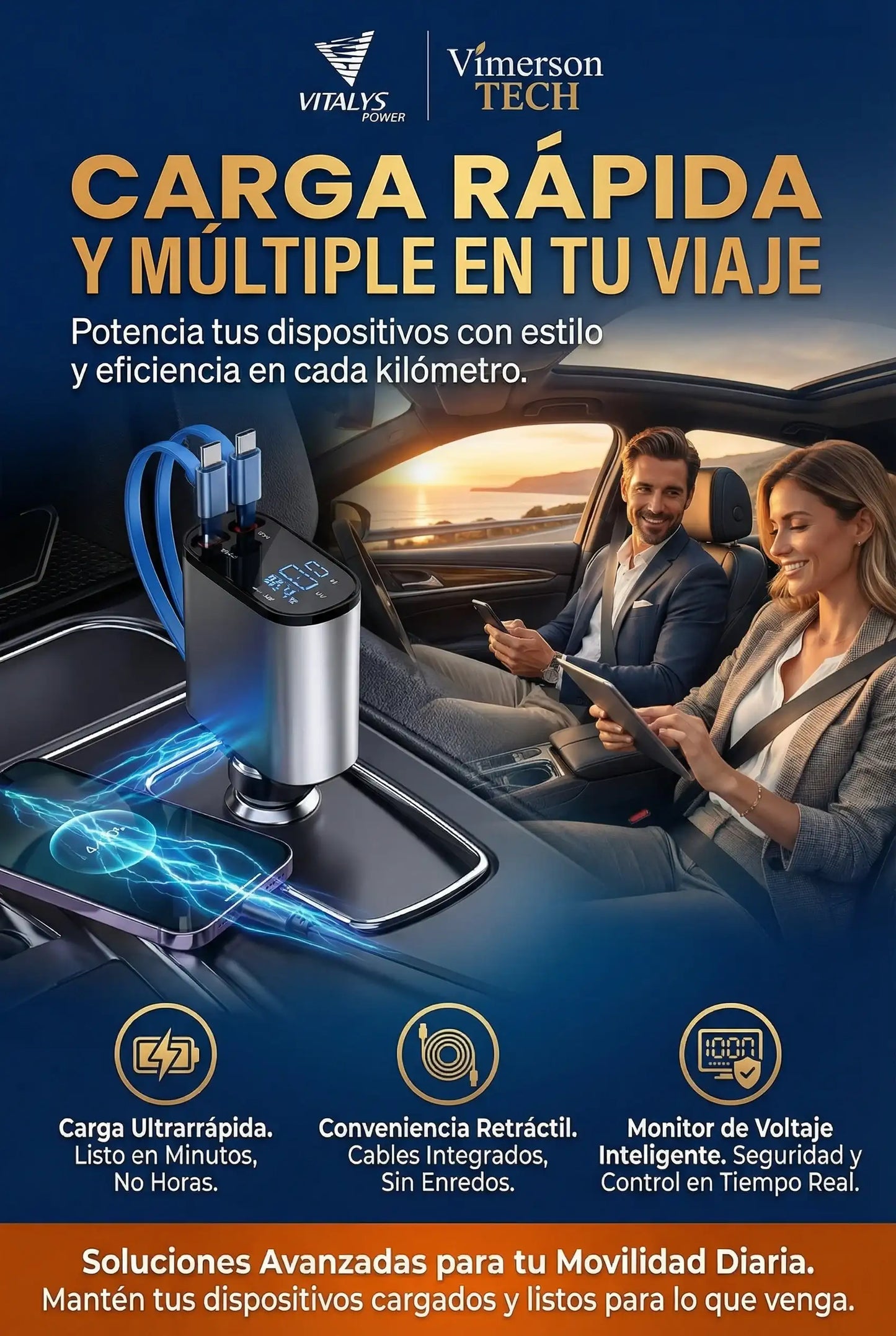 CARGADOR RAPIDO 4 EN 1 PARA CARROS MANTÉN TU CELULAR SIEMPRE AL 100